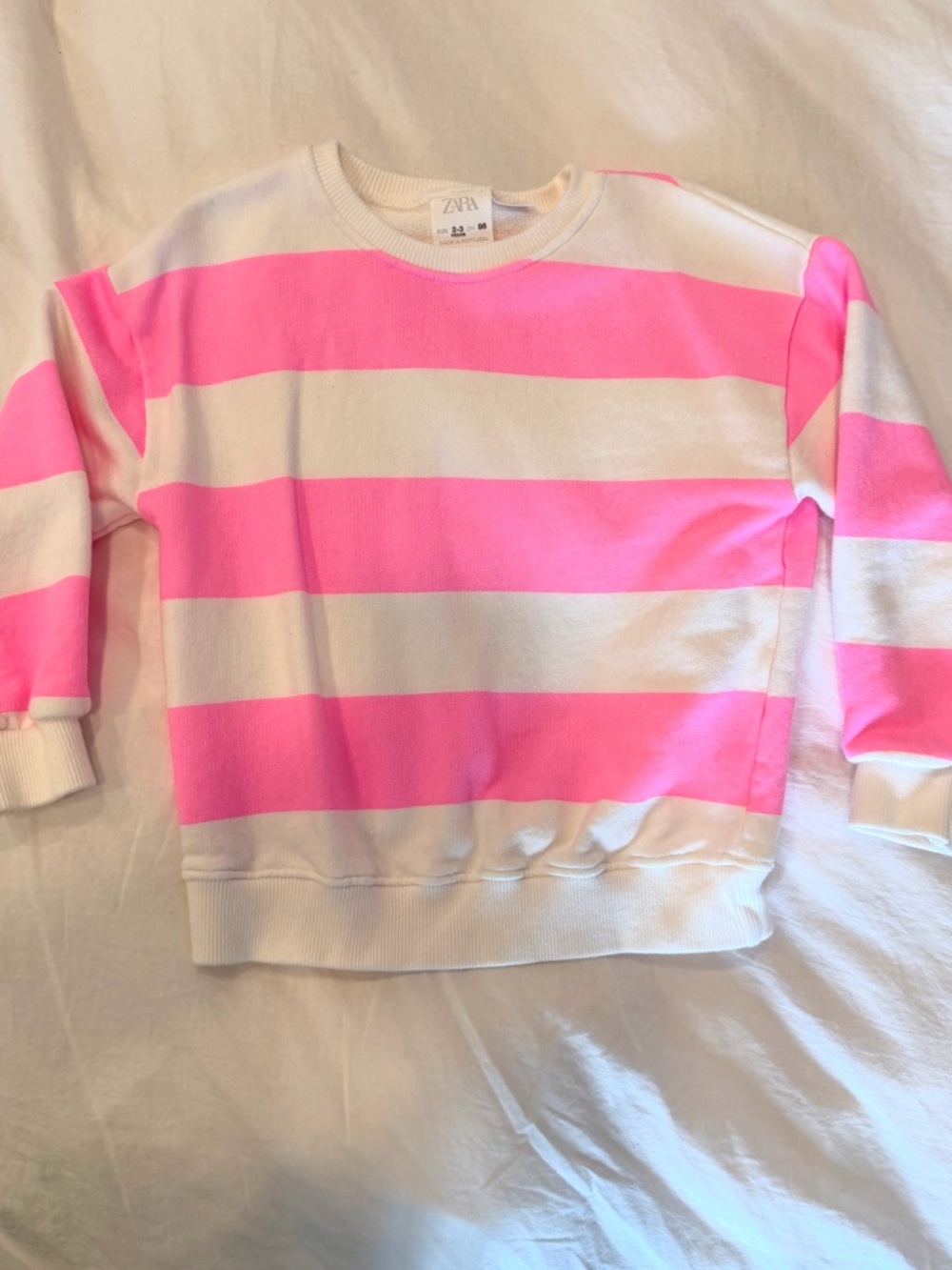 Zara Girls Neon Pink & White Striped Sweatshirt, size 2-3T